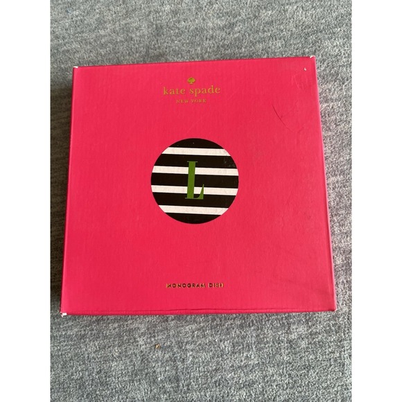 Lenox Kate Spade Wickford For The Letter L Monogram Dish 6.75in Black White New - Picture 1 of 16